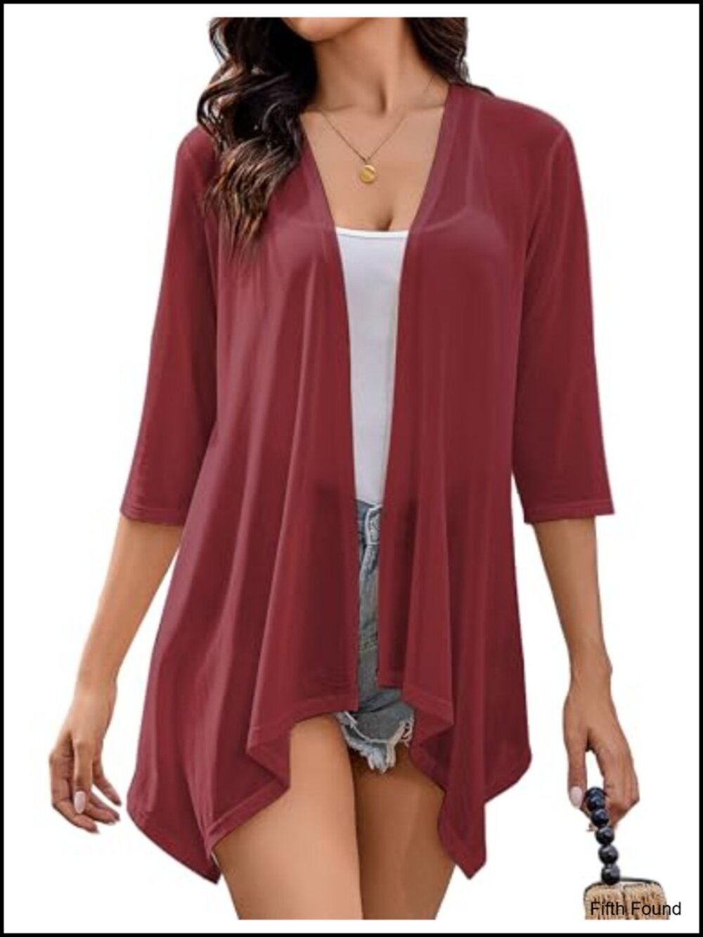 Women's Sheer 3/4 Sleeve Kimono Cardigan Open Front Beach Coverup